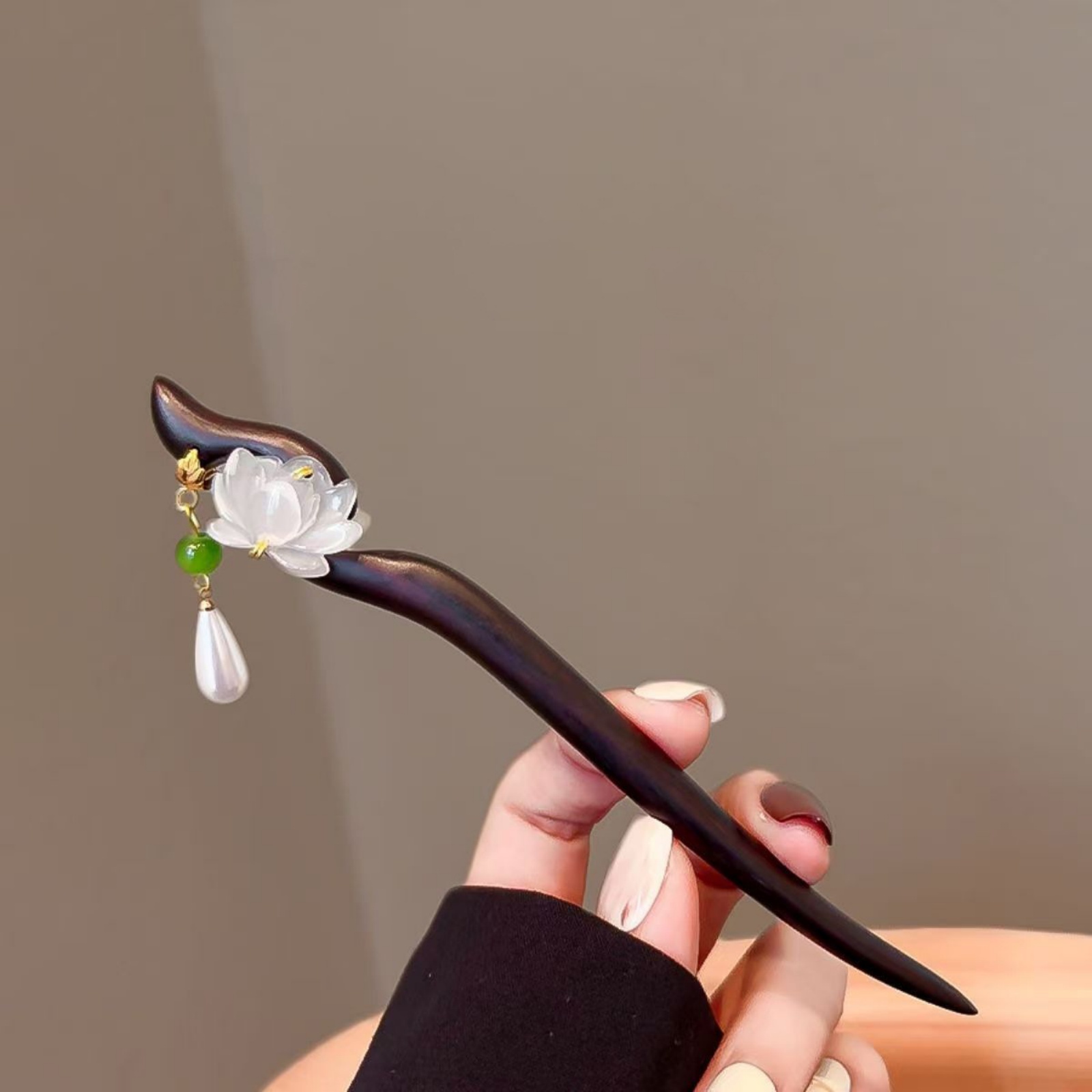 Hair Fork Stick - 1PC Elegant Lotus Wood Hair Stick