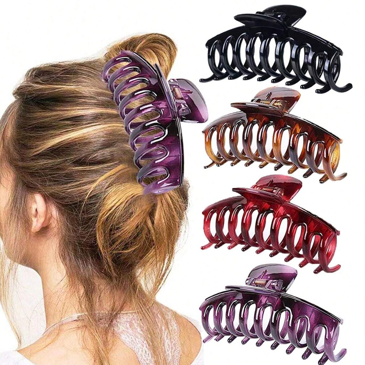 Hair Claw Clip Set - 4PCS women's multi-color resin flower simple