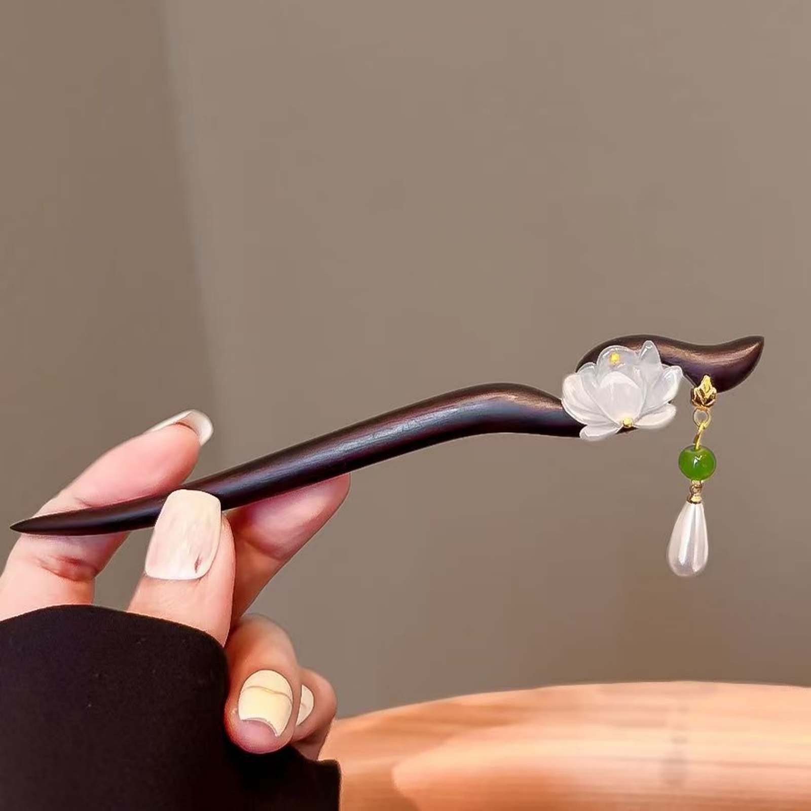 1PC Elegant Lotus Wood Hair St - Hair Fork Stick のレビューと価格
