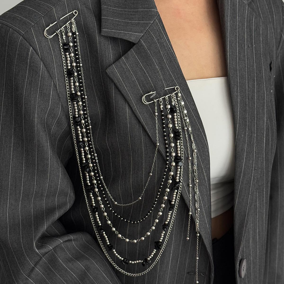 Punk Hip Hop Long Crystal Broo - Women Accessories Chain のレビューと価格