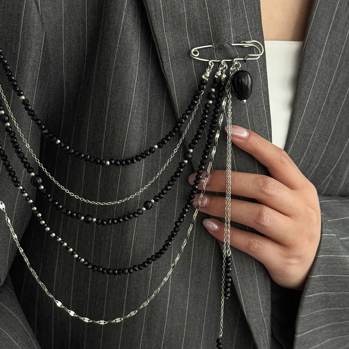 Punk Hip Hop Long Crystal Broo - Women Accessories Chain のレビューと価格