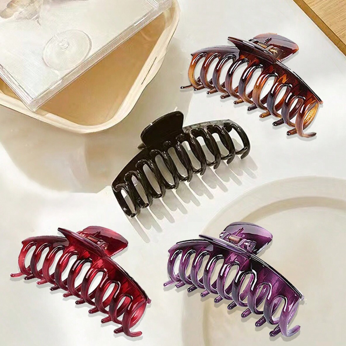 4PCS women's multi-color resin - Hair Claw Clip Set のレビューと価格