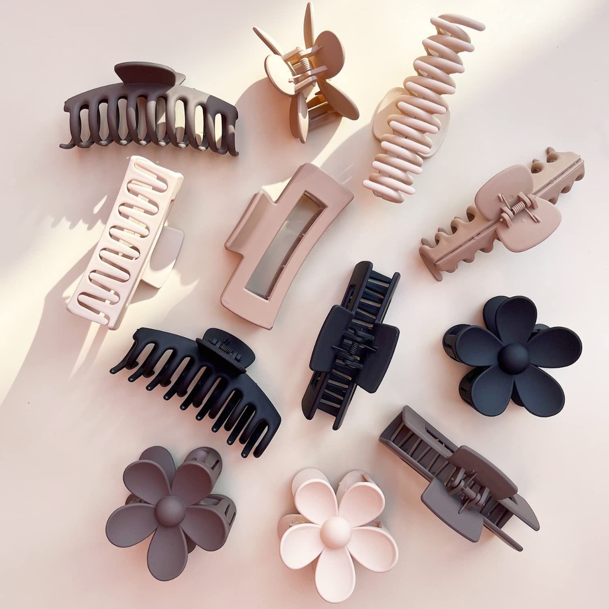 12Pcs Neutral Tone Plastic Hai - Hair Claw Clip Set のレビューと価格