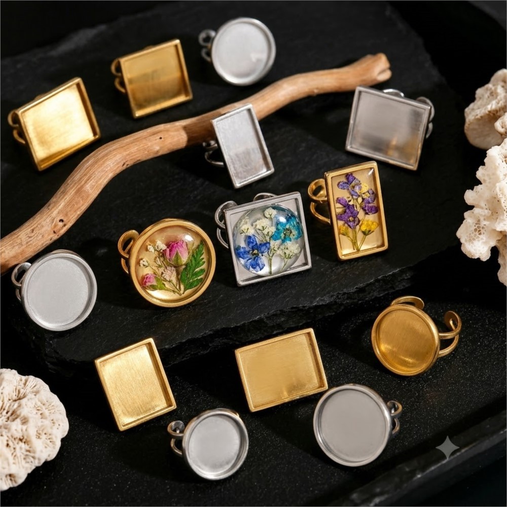 2pcs Stainless Steel Square Fl - Ring Set Adjustable のレビューと価格