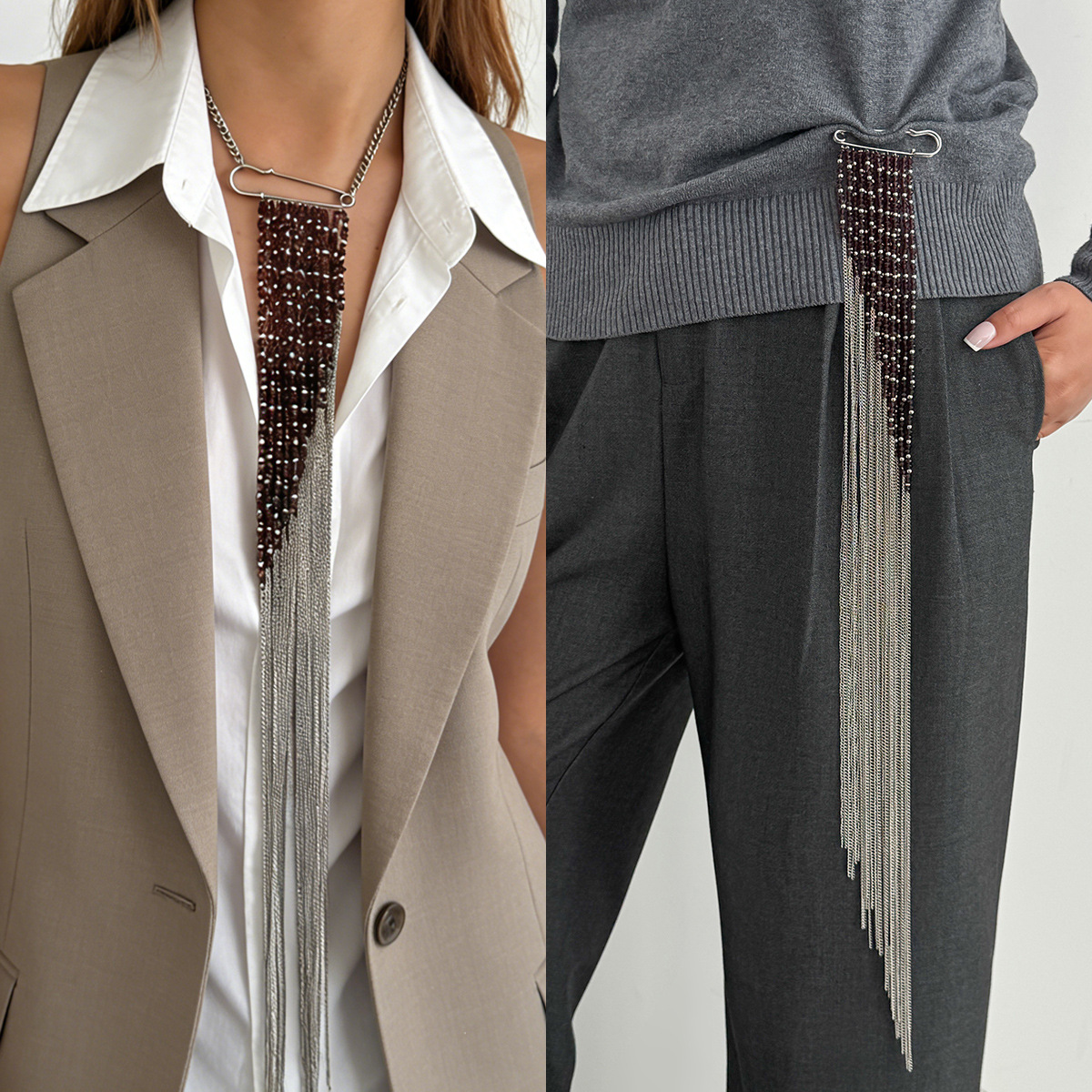 Silver Color Tassel Chain Broo - Women Accessories Chain のレビューと価格