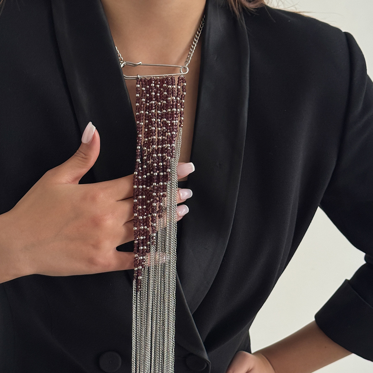 Silver Color Tassel Chain Broo - Women Accessories Chain のレビューと価格