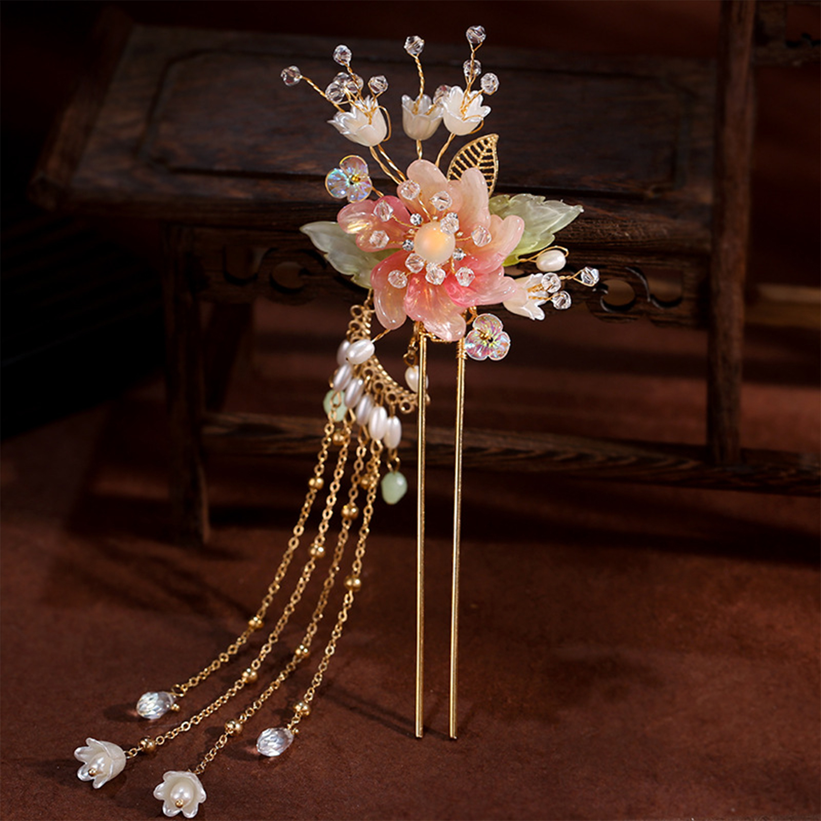 Elegant Pink Flower Hair Pin U - Pearl Hair Pin のレビューと価格