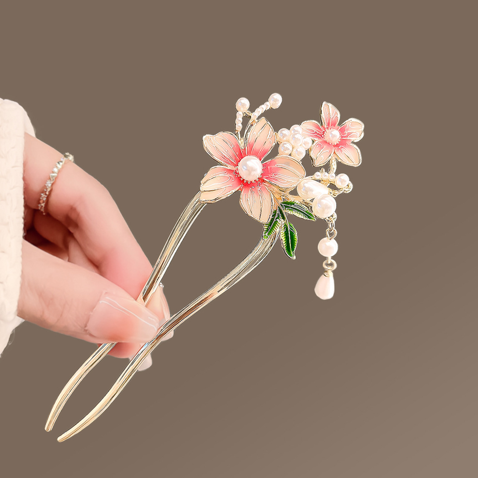 Elegant Pink Flower Hair Pin U - Pearl Hair Pin のレビューと価格