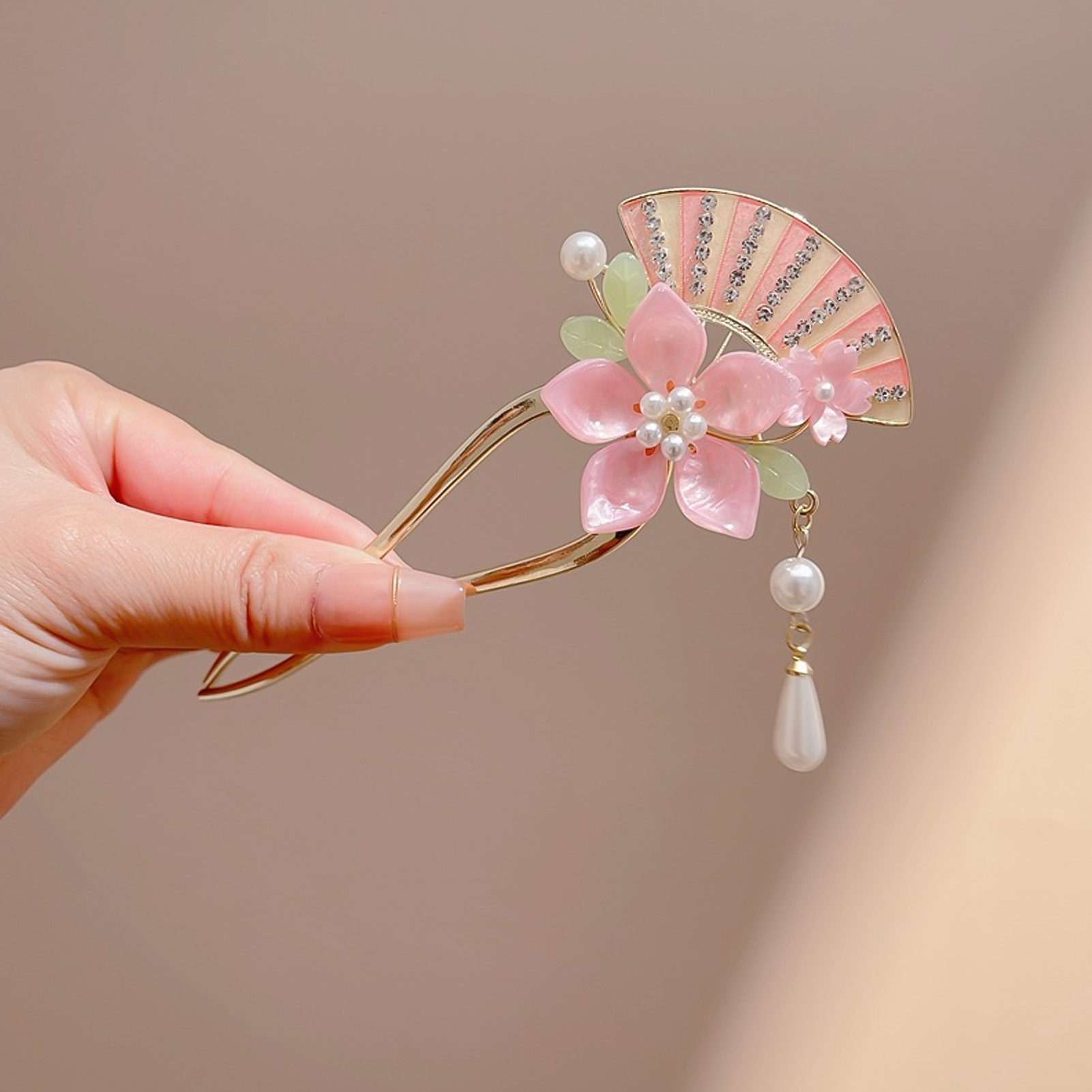 Elegant Pink Flower Hair Pin U - Pearl Hair Pin のレビューと価格